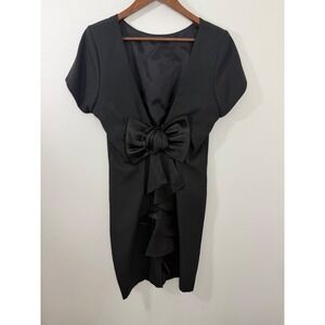 Late Edition Ltd Vintage Black Cocktail Dress Open Back Satin Bow USA Size 12‎